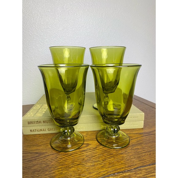 4 Tiffin Franciscan Canterbury Greenbriar Iced Tea Glasses Goblets Olive Green - Picture 4 of 7